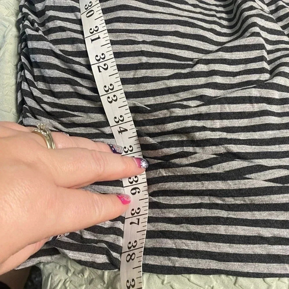 Athleta Small  TOPANGA Dress S Black Heather Gray Striped Jersey V-Neck Ruched - Picture 4 of 7